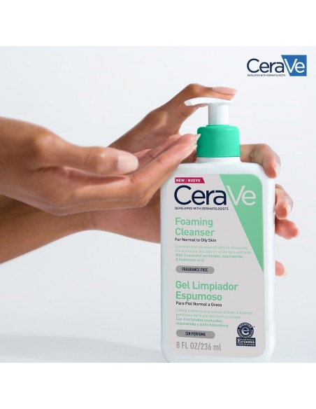 CERAVE GEL LIMPIADOR ESPUMOSO 236ML aplocacion