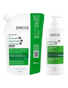 VICHY DERCOS CHAMPU ANTICASPA CABELLO NORMAL A GRASO 390 ML + ECOREFILL 500 ML. 2