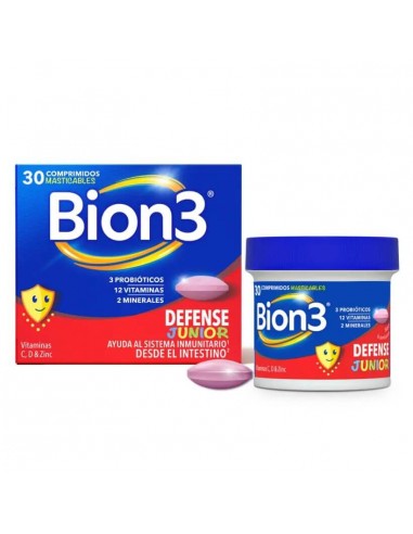 BION 3 DEFENSE JUNIOR 30 COMPRIMIDOS MASTICABLES SABOR FRAMBUESA