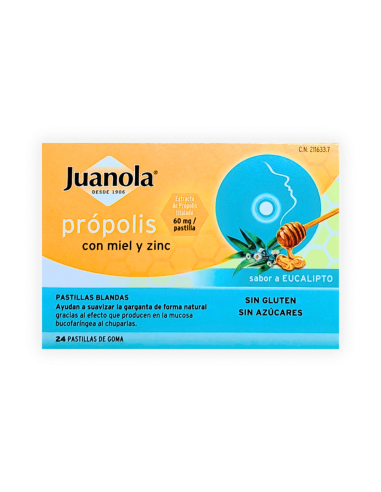 JUANOLA PROPOLIS CON MIEL Y ZINC SABOR EUCALIPTO 24 PASTILLAS DE GOMA